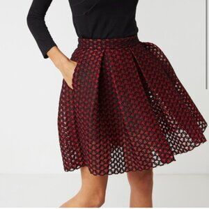 Maje Red and Black Geometric Skater Skirt